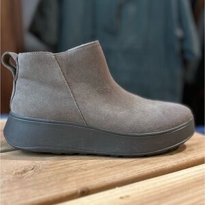 FITFLOP F-MODE Suede Flatform‎ Zip Ankle Boots Minky Grey 8 EU 39